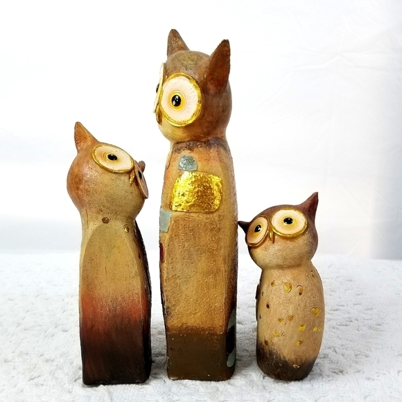Beautiful Shelf Desk Colorful Resin Mother Owl and Two Baby Owlets Figurine - Picture 7 of 8